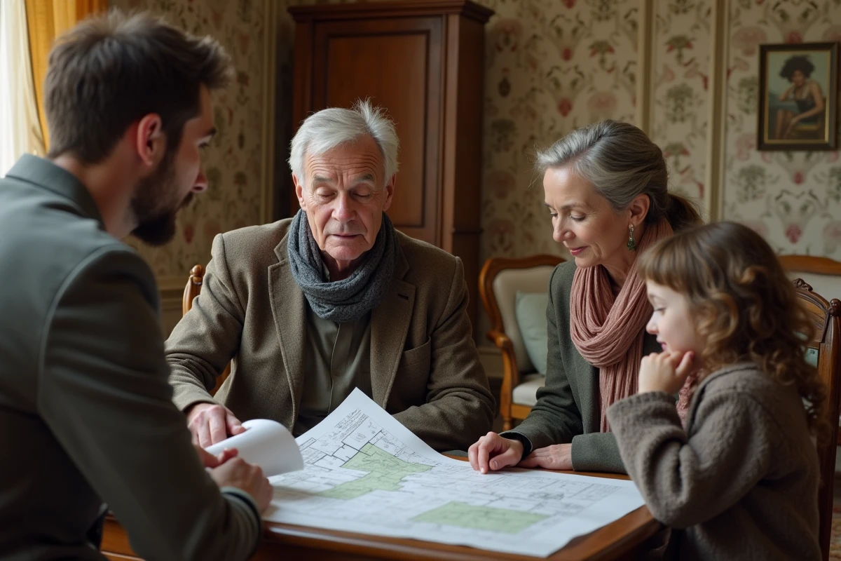 Agent immobilier expliquant un plan à une famille