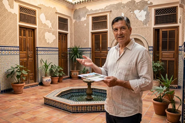 Agent immobilier marocain présentant un riad abordable dans la médina de Marrakech
