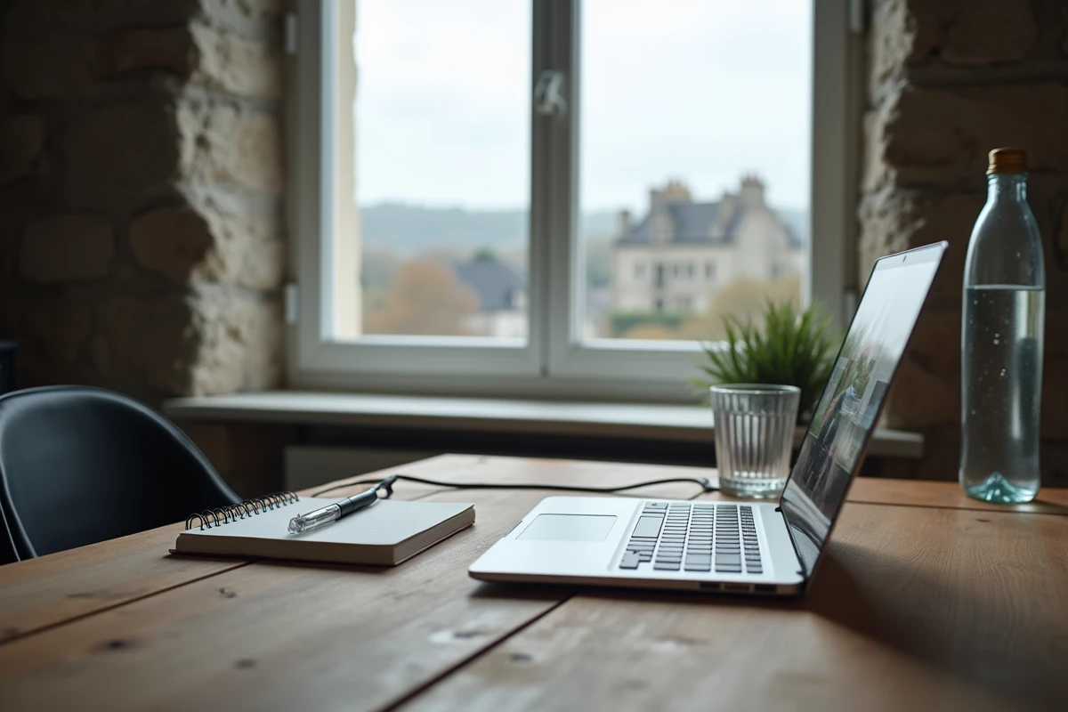 Bureau de télétravail dans un appartement à Concarneau avec vue sur les remparts historiques