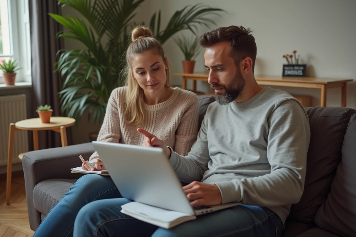 Couple consultant ensemble le portail LOC annonces Mon compte pour gérer leur dossier de logement social à Paris