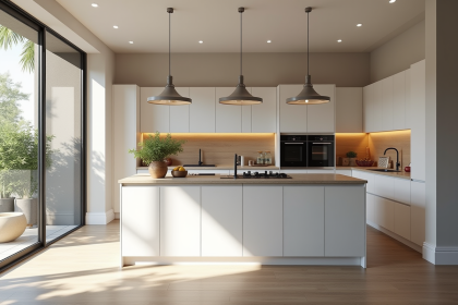 Cuisine moderne et renovée avec luminaires élégants