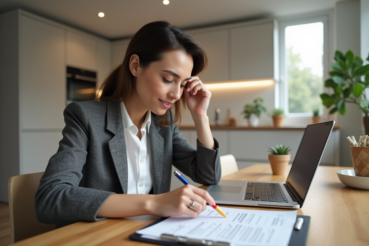 Jeune femme travaillant à la maison rénovée