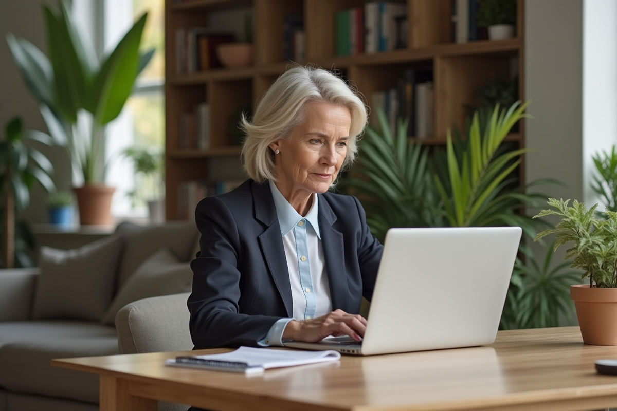 Femme mature analysant des graphiques immobiliers