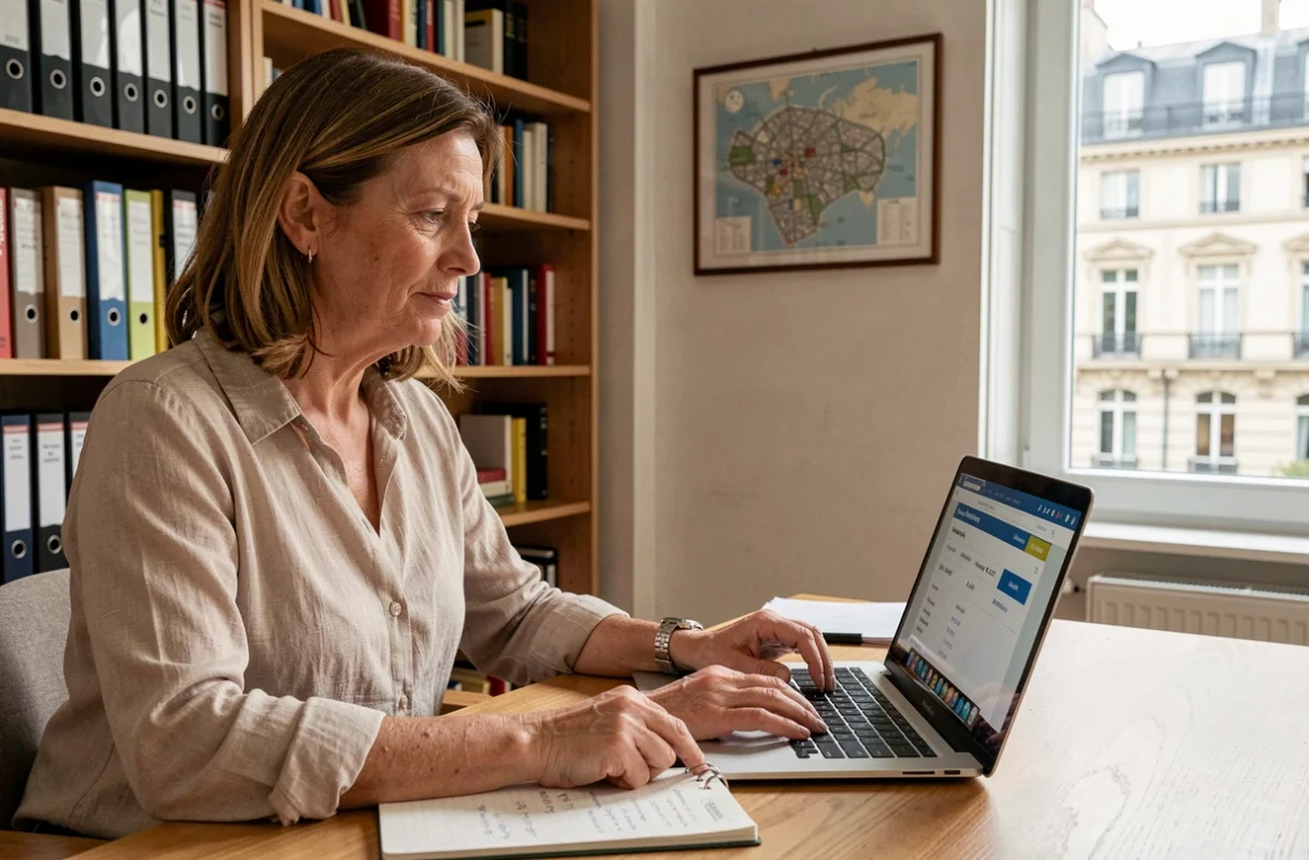 Femme comparant les tarifs d'assurance habitation sur son ordinateur portable