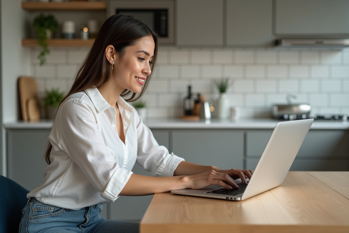 Jeune femme utilisant un ordinateur pour gestion locative
