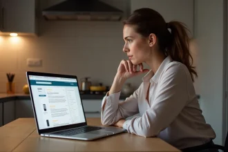 Femme réfléchissant devant son ordinateur avec Zelok