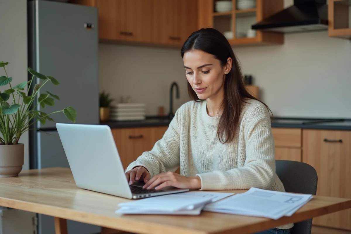 Femme travaillant sur son ordinateur à domicile