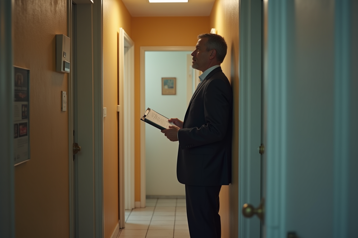 Gestionnaire immobilier devant une porte d