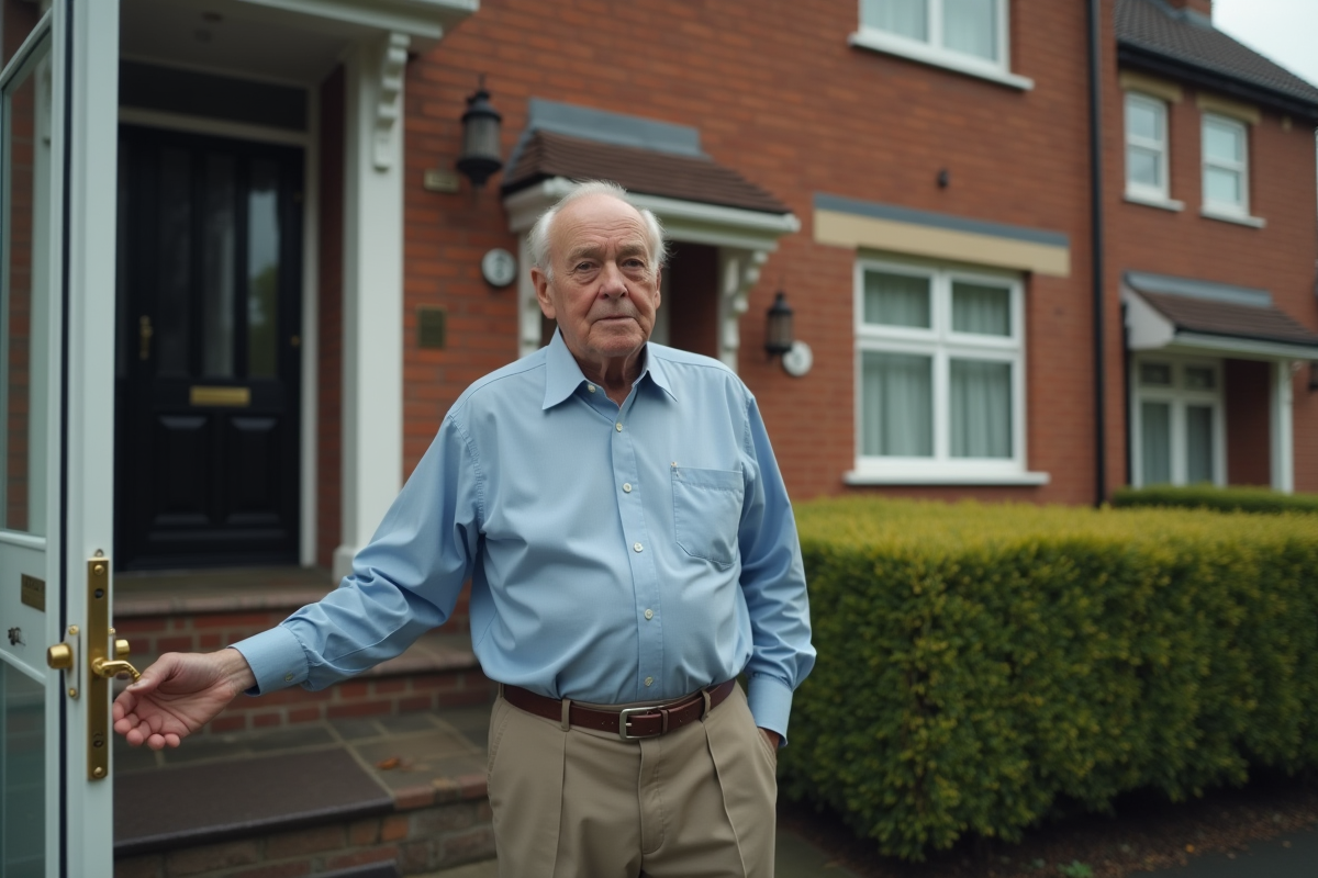 Homme âgé fermant la porte d