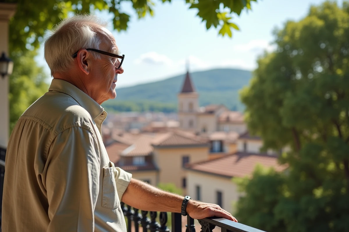 Homme contemplant le paysage urbain d