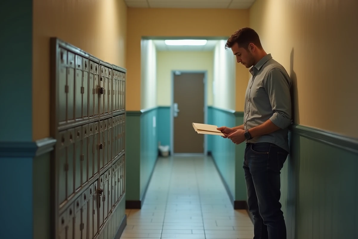 Jeune homme déposant un avis dans une boîte aux lettres