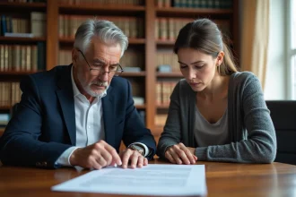 Propriétaire et locataire en désaccord autour d'un contrat de bail dans un bureau immobilier