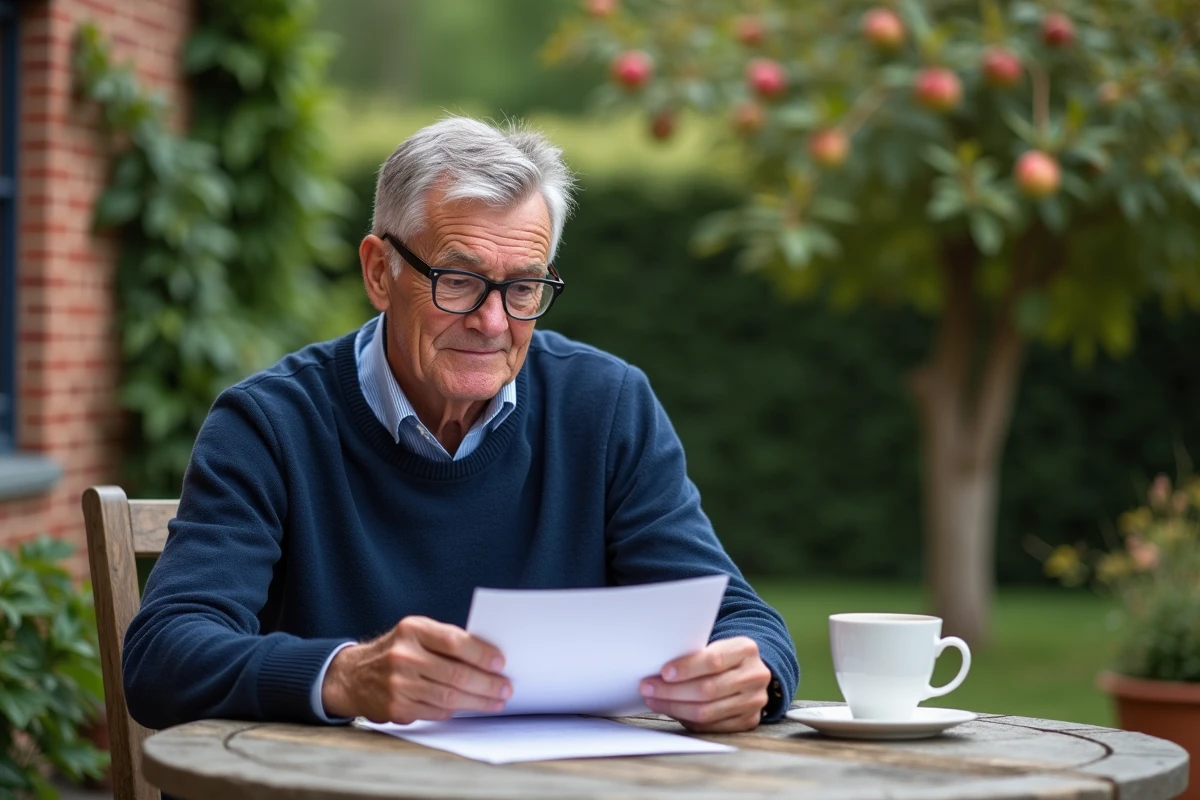 Propriétaire particulier relisant un contrat de location de maison avec jardin en toute sérénité