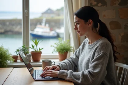 Télétravaileuse dans un appartement à Concarneau avec vue sur le port breton