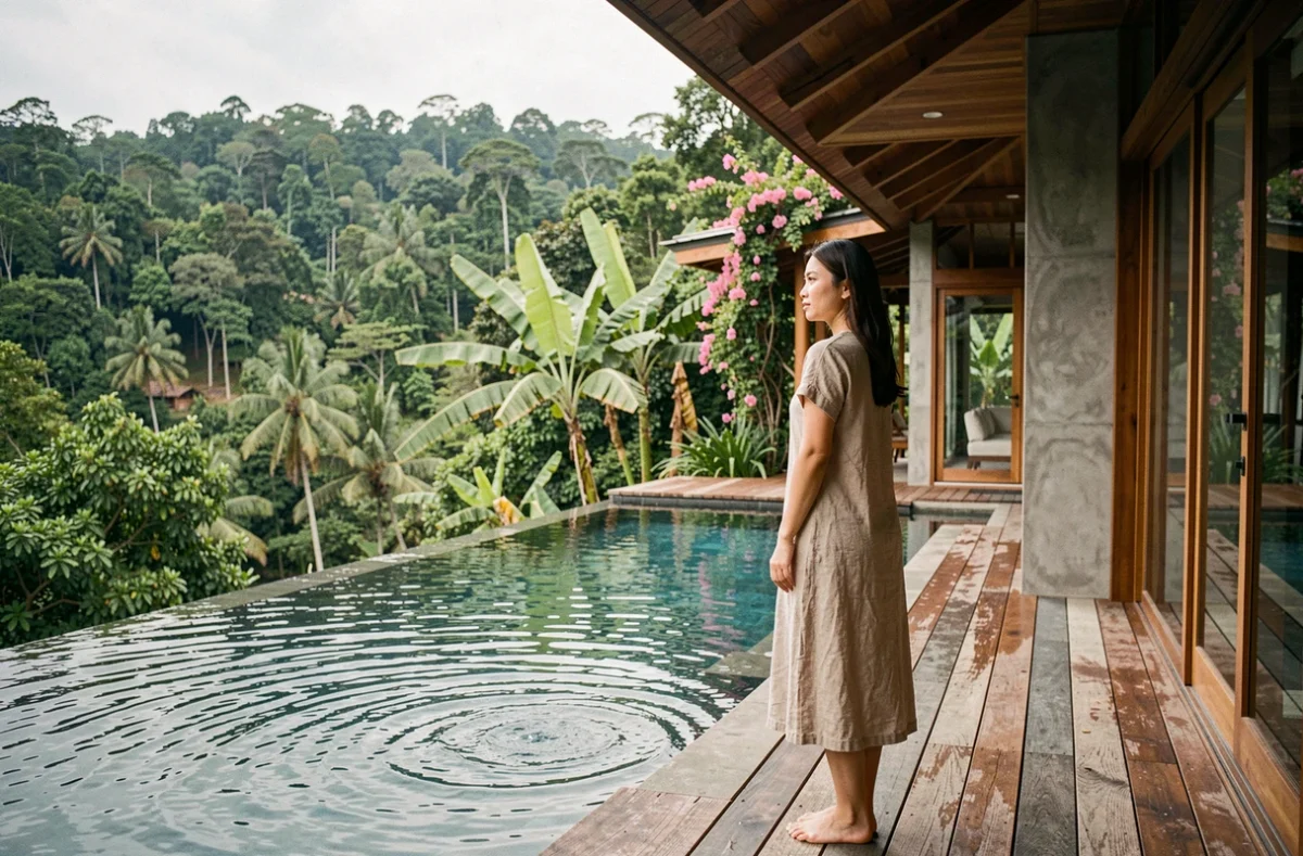 Villa de luxe en Thaïlande avec piscine à débordement donnant sur la jungle tropicale de Chiang Mai